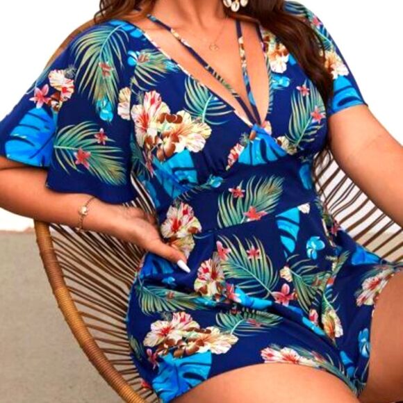Plus size tropical romper sz 0X - Picture 1 of 6